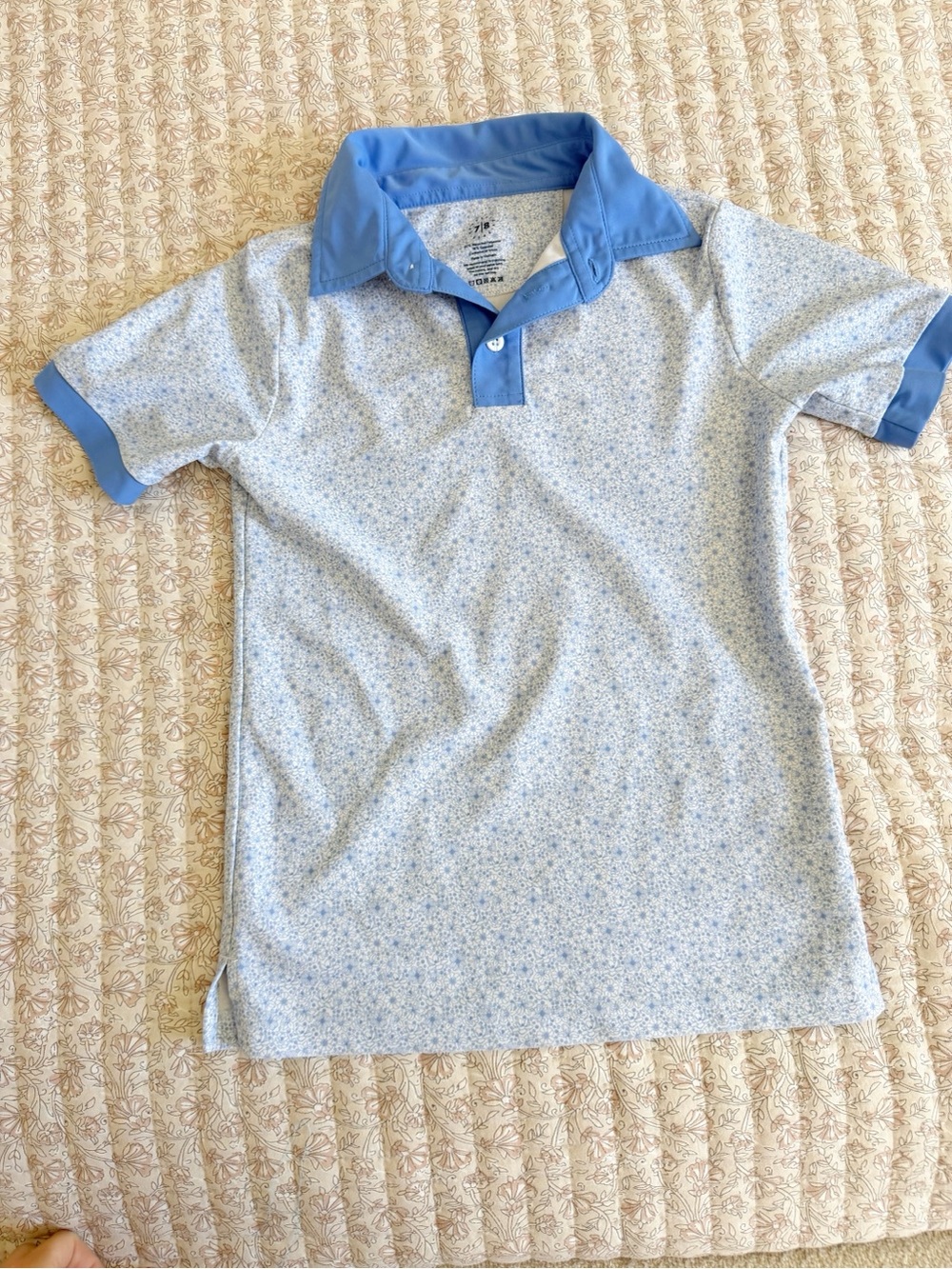 Light Blue Floral Polo with Contrast Collar for Kids